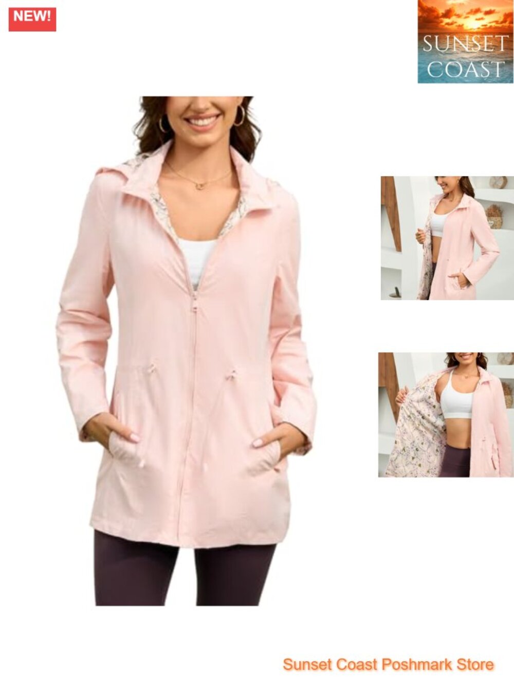 Women's Long Waterproof Rain Jacket Hooded Windbreaker Trench Coat